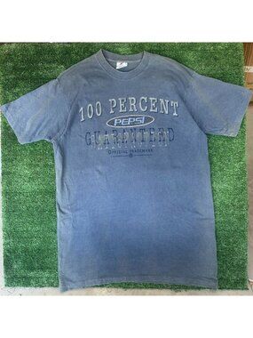 Vintage 90s Pepsi Embroidered T-Shirt Single Stitch Sun Faded Blue L/XL Grunge